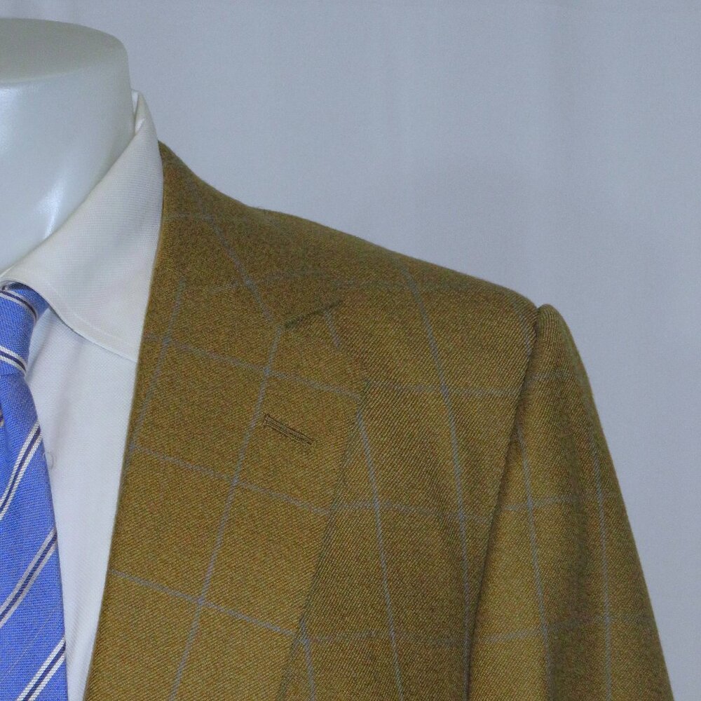 Henry Poole Savile Row Bespoke Brown Windowpane Two Button 48XL